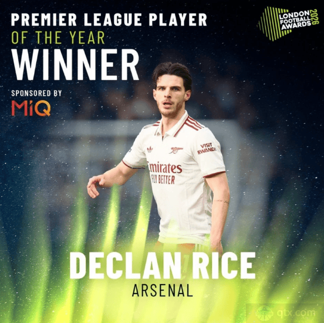 阿森纳赖斯荣获英超最佳球员,阿尔特塔获最佳主帅称号。